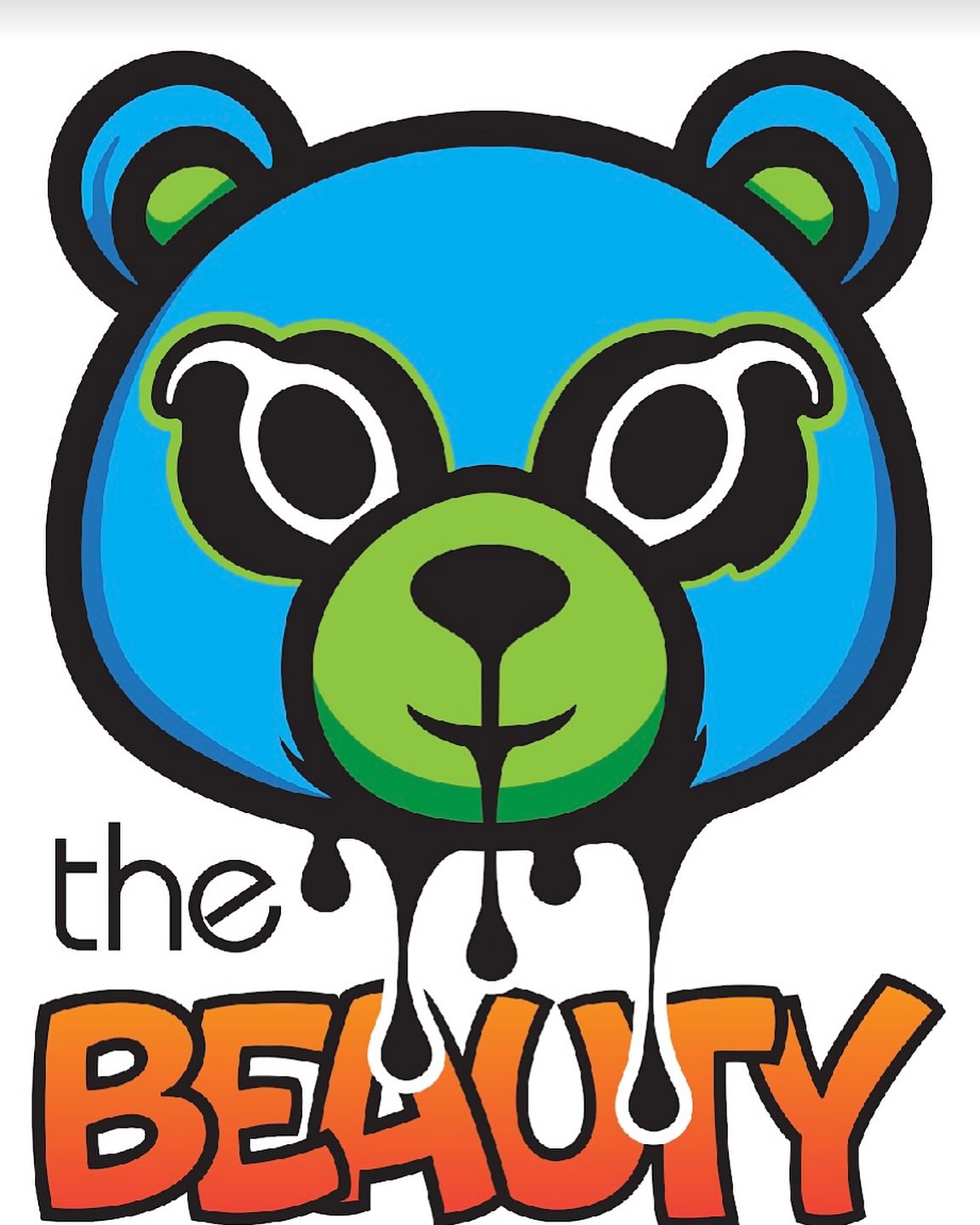 The Beauty Bear emblem, a bold blue and green bear
